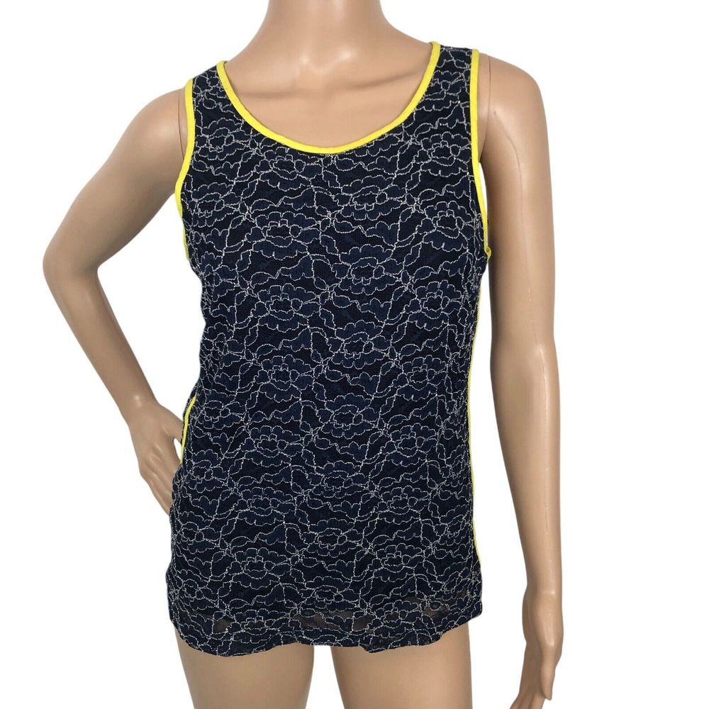 Banana Republic Floral Lace Neon Trim Sleeveless Tank Top Shirt‎ 4 Office Career
